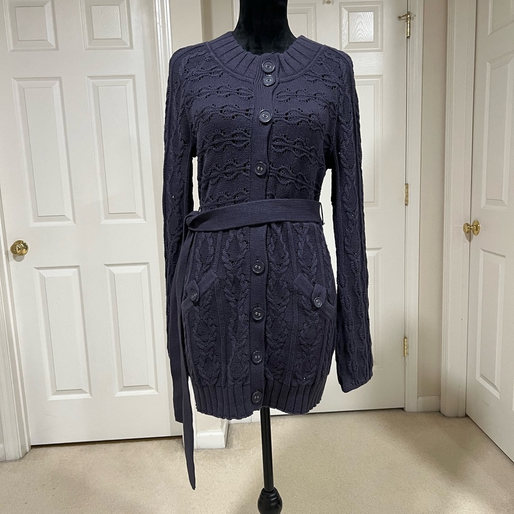 DKNY Dark Gray Cable Knit Cardigan